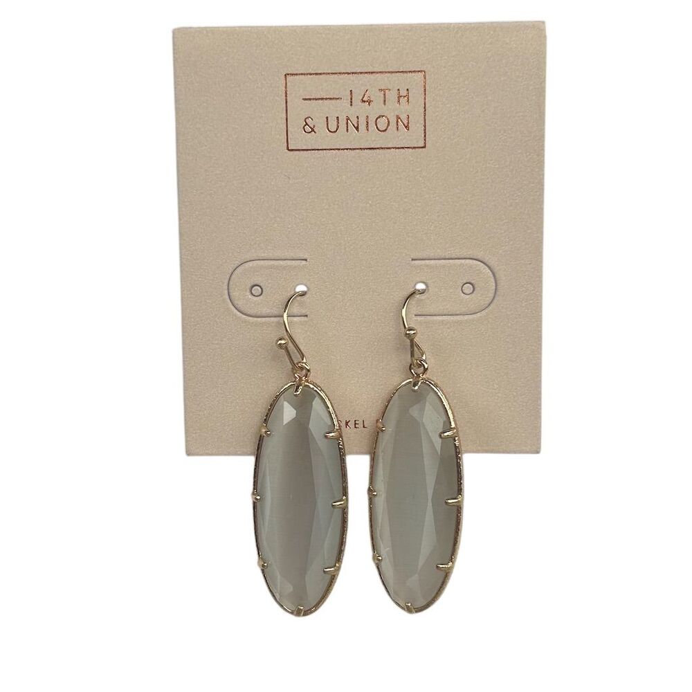 14th & union Light Gray Oval Stone Earrings Gold-Tone Hook OS